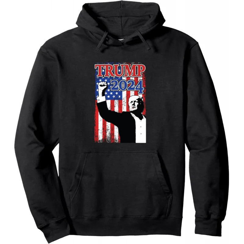 

Trump 2024 US Flag Raised Fist Trump Support 2024 Election Pullover Hoodie