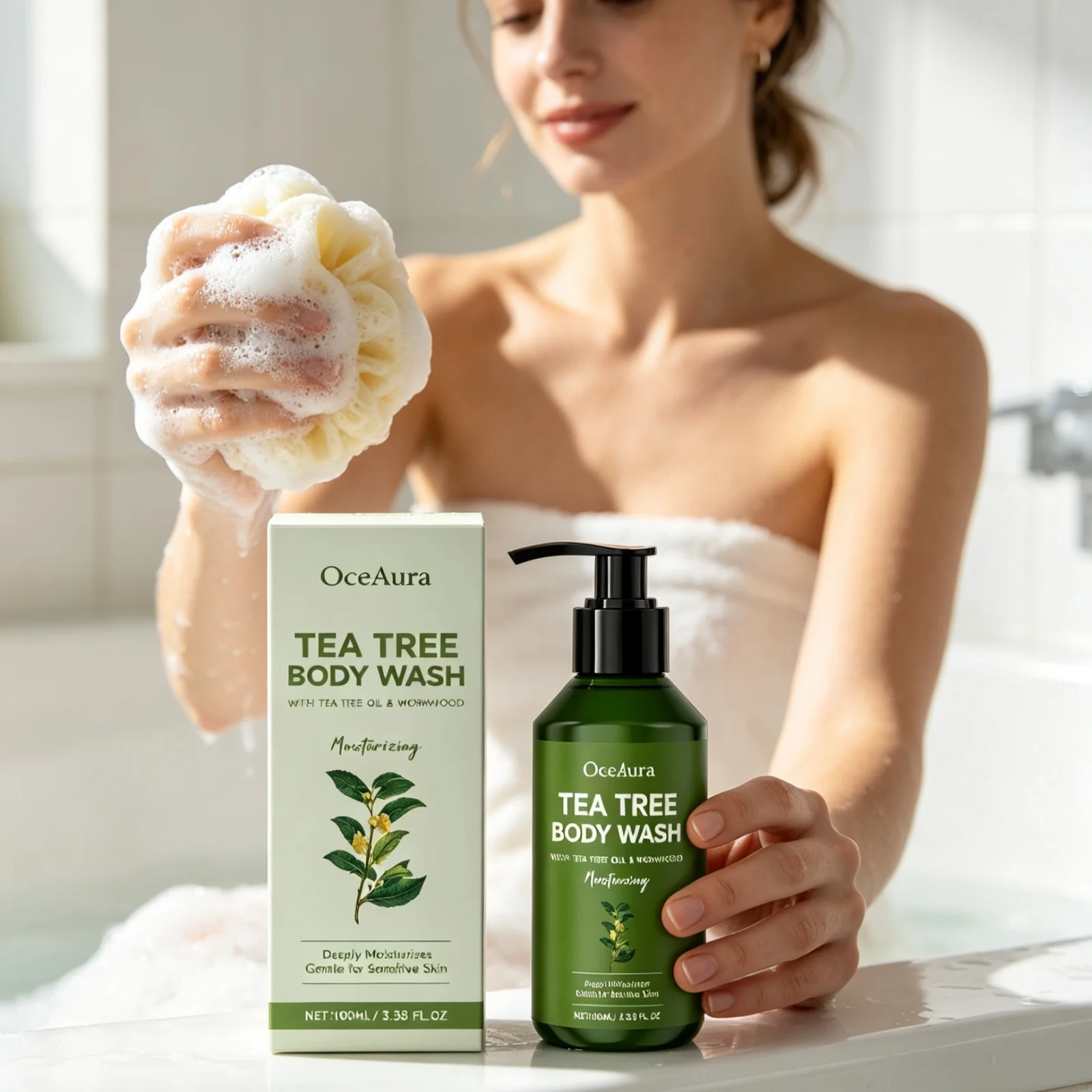 OceAura Tea Tree Body Wash Soothing Skin Relieve Skin Dryness Remove Excess Sebum Long Lasting Fragrance Moisturizing Shower Gel