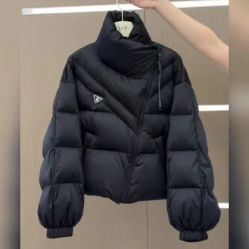 New Cotton Women Winter Warm Short Puff Jacket Korean Design Irregular Cotton Coat Trend Loose Thicken Parkas Tide Black White