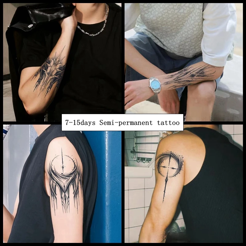 Cyberpunk Herbal Juice Temporary Tattoo Stickers Demon Mark Mecha Semi-permanent Fake Tattoo Arm Waterproof Lasting Men Women