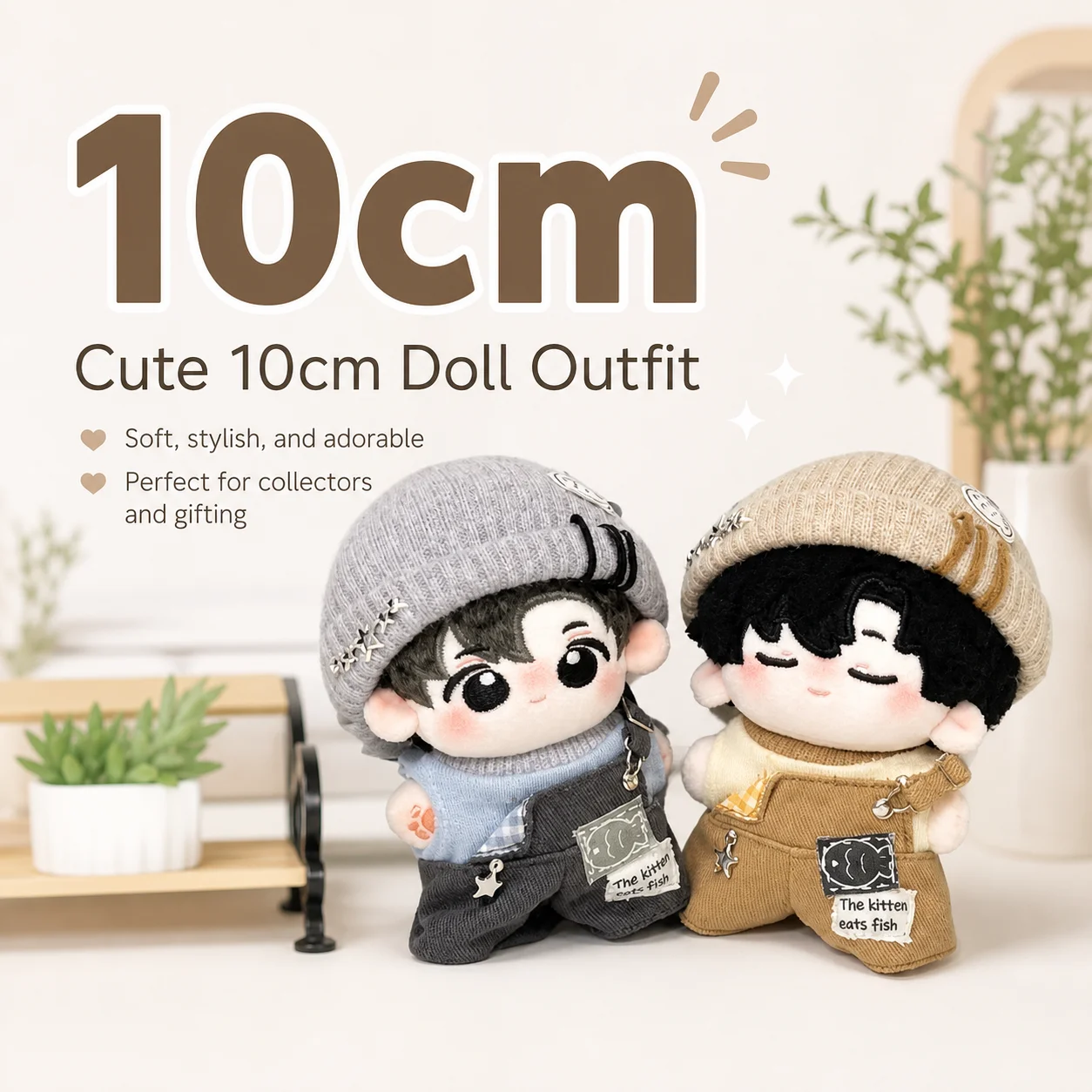 Generic 10cm Cotton Doll Clothes Cute Suspender Pants Vest Hat Set Summer Outfit Replacement For Normal Star Body Plush Dolls