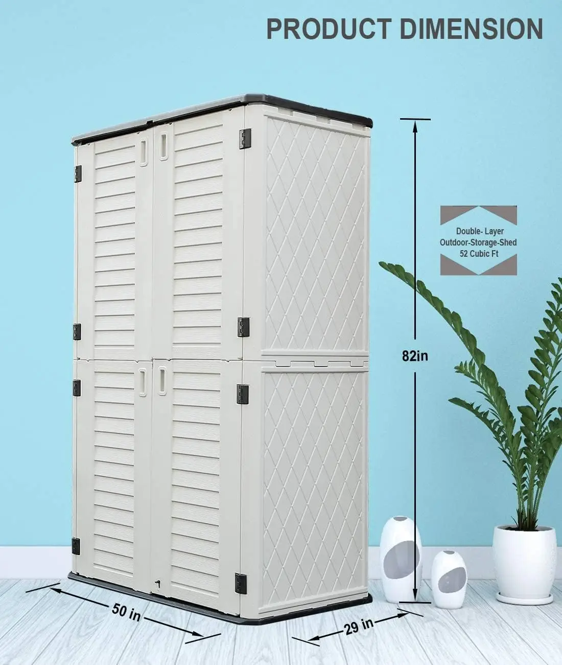 Multi-Purpose Outdoor Storage Cabinet for Backyards and Patios, Horizontal Storage Shed for Lawnmower, Patio Accessories