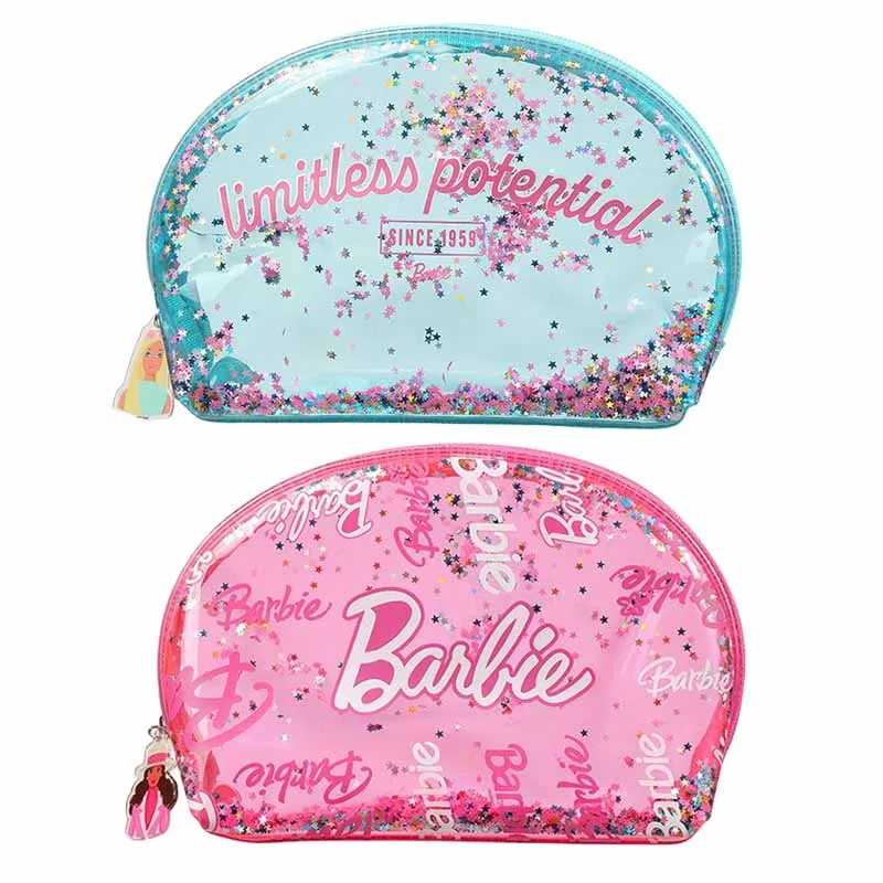 MINISO Barbie Shell Makeup Bag Cartoon Cute Girl Portable Cosmetic Storage Bags PVC Transparent Handbag Birthday Gift