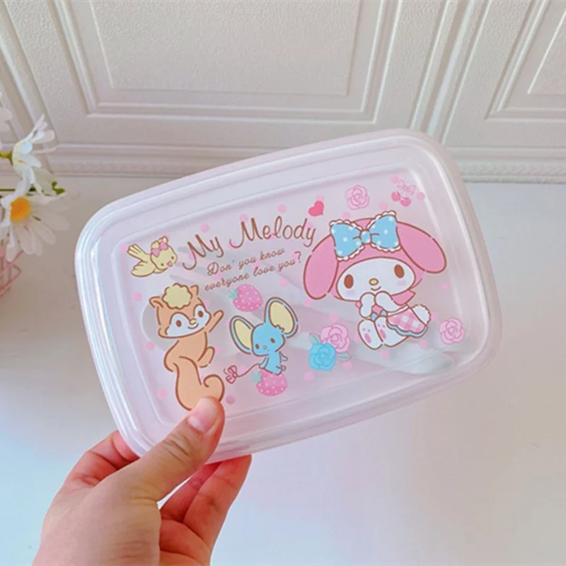 Kawaii Sanrio Kuromi Hello Kitty moja melodia pudełko na Lunch przenośna podwójna warstwa pudełko na Lunch owoców utrzymuje świeżość wysokiej