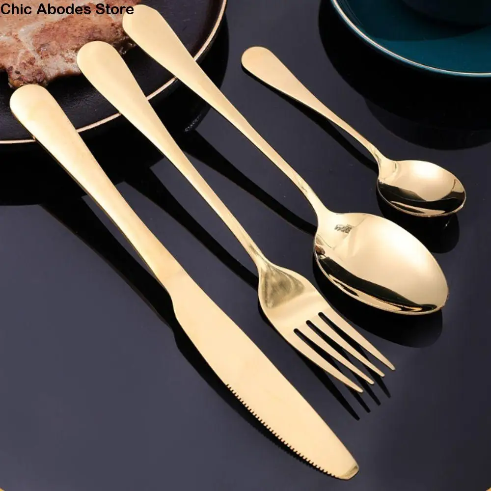 

24pcs Vintage Steak Cutlery Set Thickened Non-slip Handle Dessert Fork Spoon Set Mirror Polished Smooth Edges