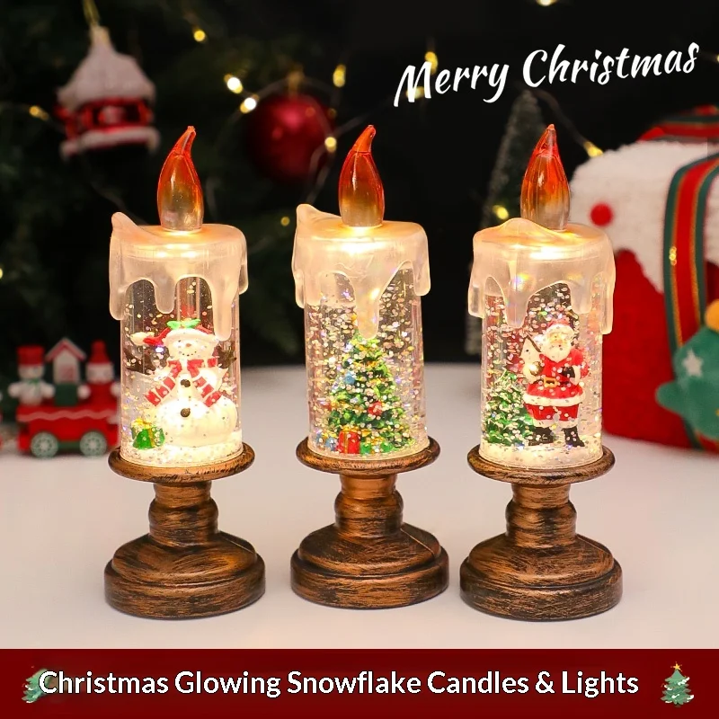 زينة عيد الميلاد سطح المكتب الحلي أشجار عيد الميلاد متوهجة الثلوج أضواء الليل كرات كريستال الهدايا الإبداعية أضواء الشموع جديد #1