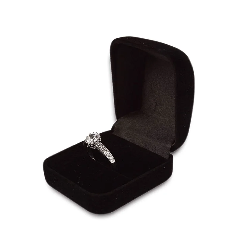 Grosir kotak Display perhiasan cincin beludru hitam pertunangan wadah lipat penyimpanan untuk cincin pernikahan Hari Valentine pengatur hadiah