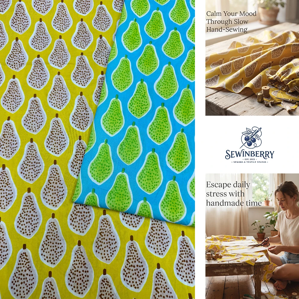 Pastoral Cartoon Pear Printed Fabric Stress-Relief DIY Sewing Material For Dress Patchwork Home Textile Handmade Crafts