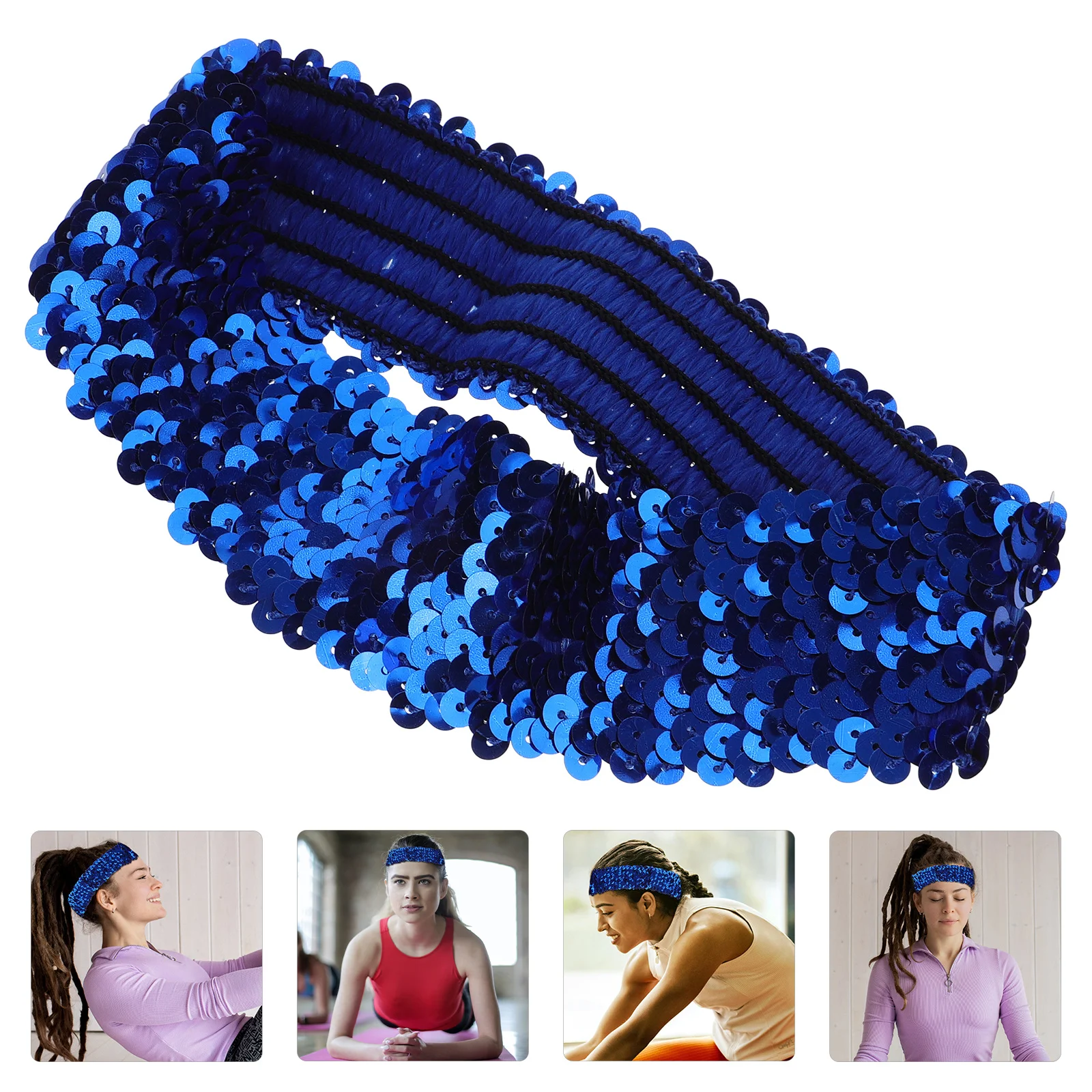 

Sports Headband Blue Glitter Elastic Hair Band For Women Girls Sequin Hairband Creative Headwear Party Accessory Hair Styling