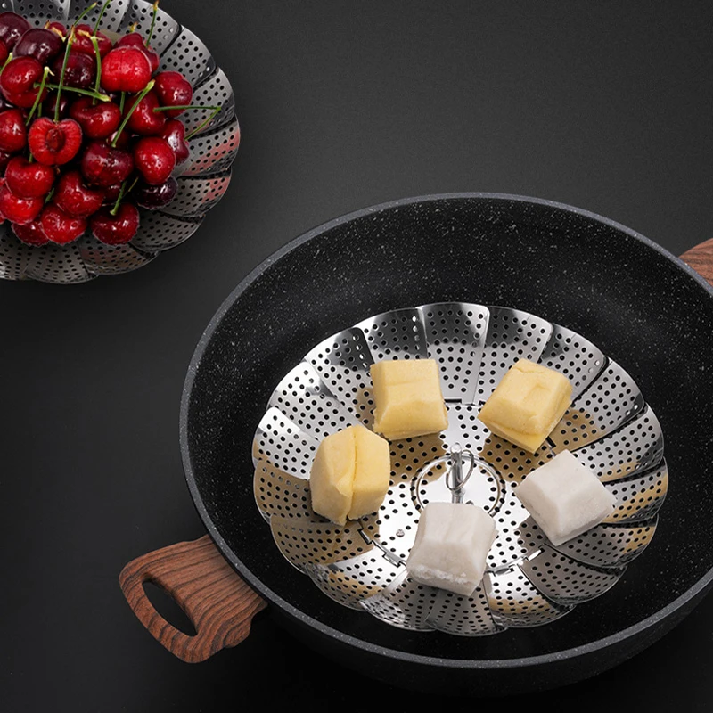 

New Stainless Steel Folding Lotus Steamer Food Steamer Vegetable And Fruit Basket Mesh Cookware Cooking Utensils Kitchen Tools