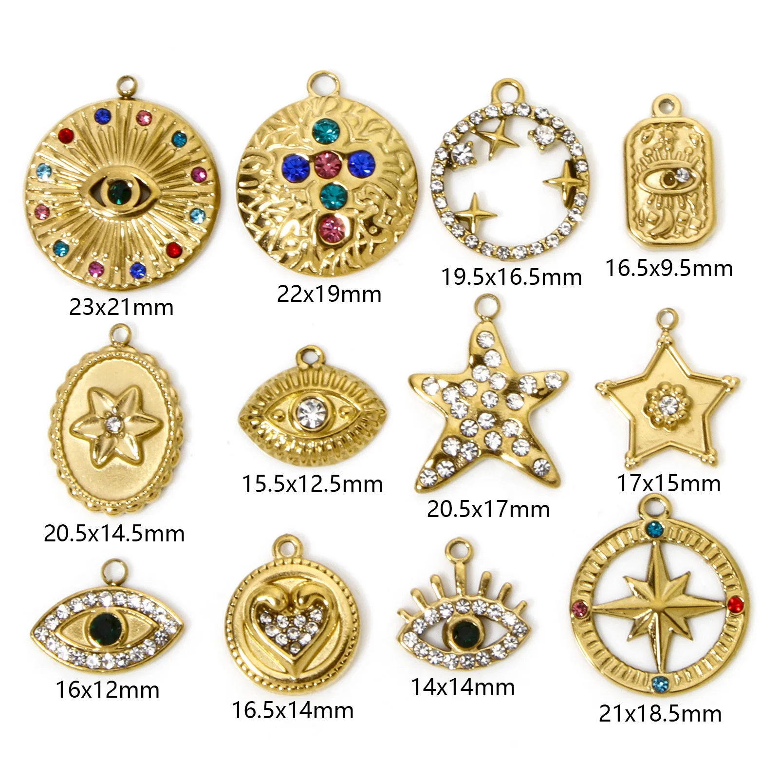 1pc New Stainless Steel Charms Gold Color Galaxy Eye Star Clear Rhinestone Pendant DIY Necklace Bracelet For Women Jewelry Gift