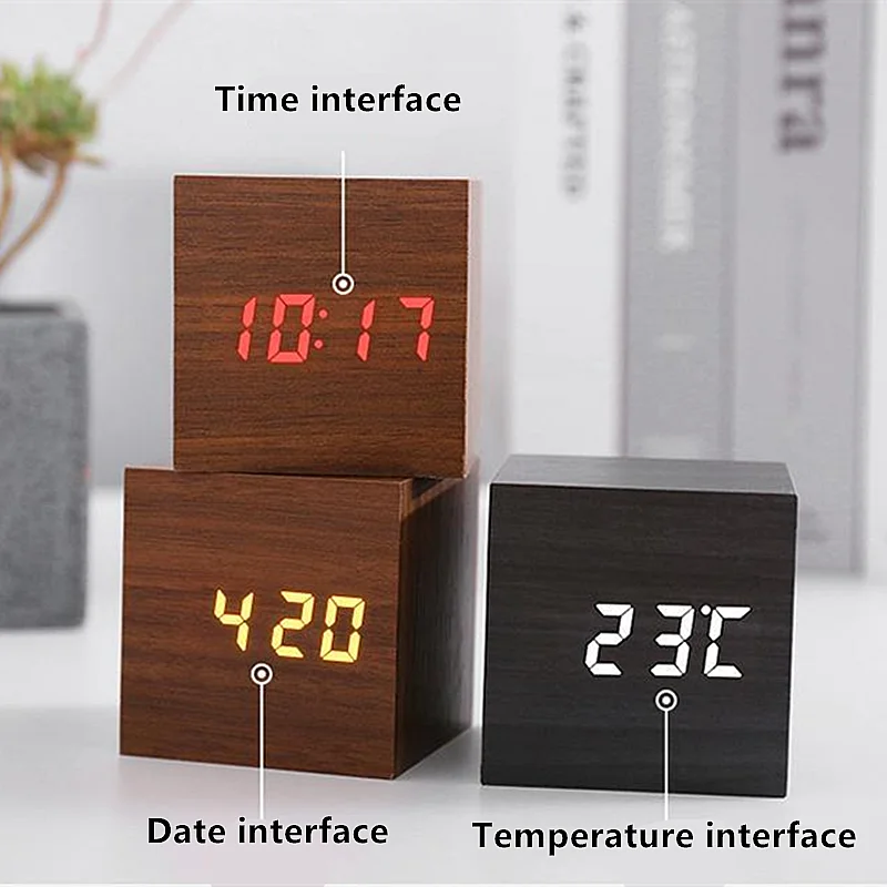 

LED Wooden Clock Digital Alarm Clocks Desktop Table Clocks Electronic Voice Control Temperature Display Despertador Home Decor