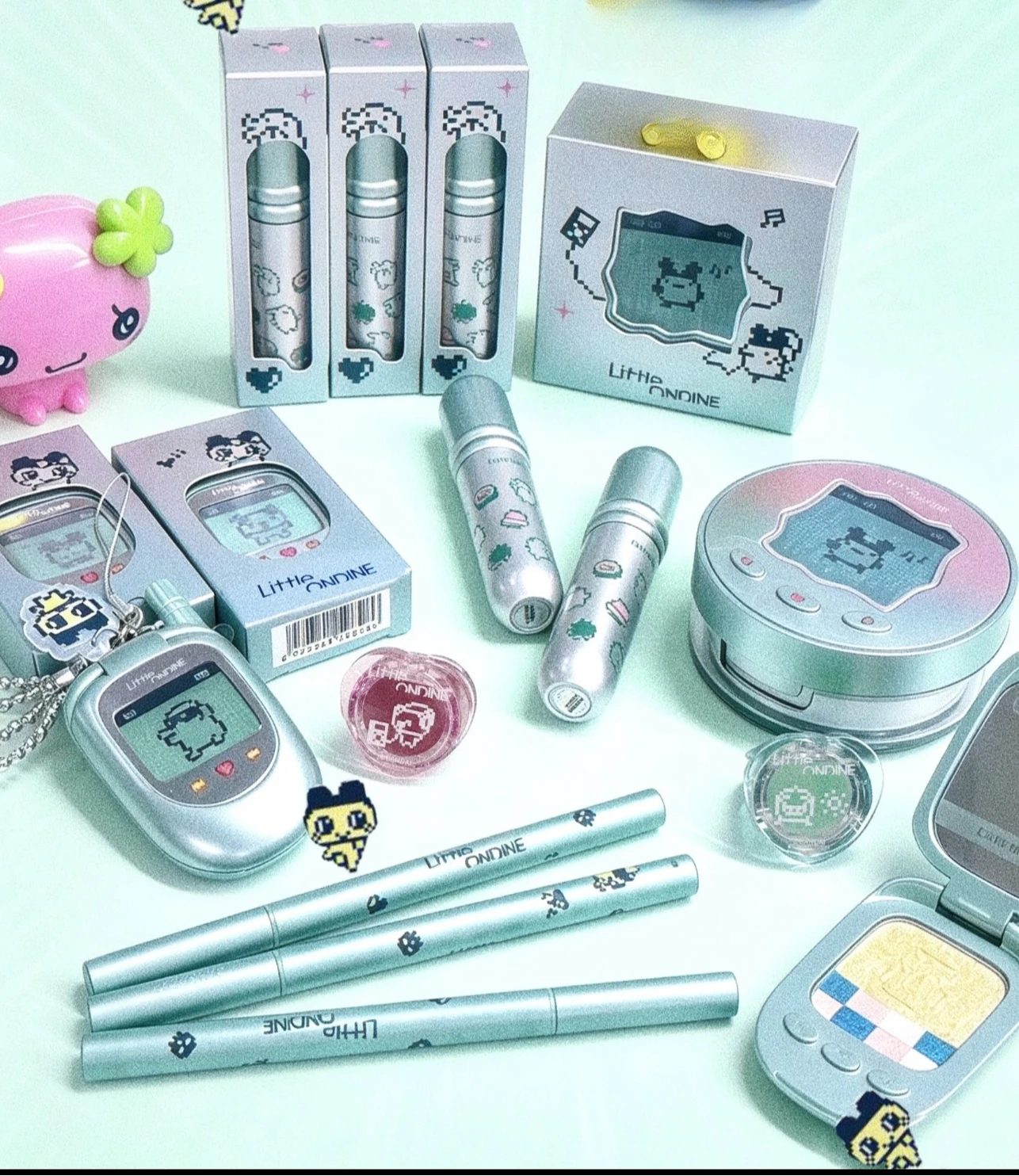 Little Ondine All‑in‑One Face Makeup Kit,Pearl Eyeshadow Blush Lipstick Setting Powder Eyebrow & Eyeliner Pencil Complete Beauty