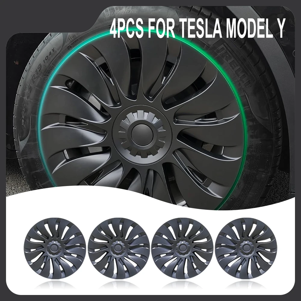 2024 For Tesla Model Y Wheel HubcapPerformance Replacement 4PCS 19Inch Hub Cap Right & Left Hubcap Full Rim Cover Accessories