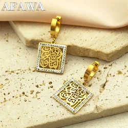 Arab Islamic Quran White Rhinestone Hoop Earrings For Women Stainless Steel Gold Color Hollow Earring Jewelry EZZZ1017S02