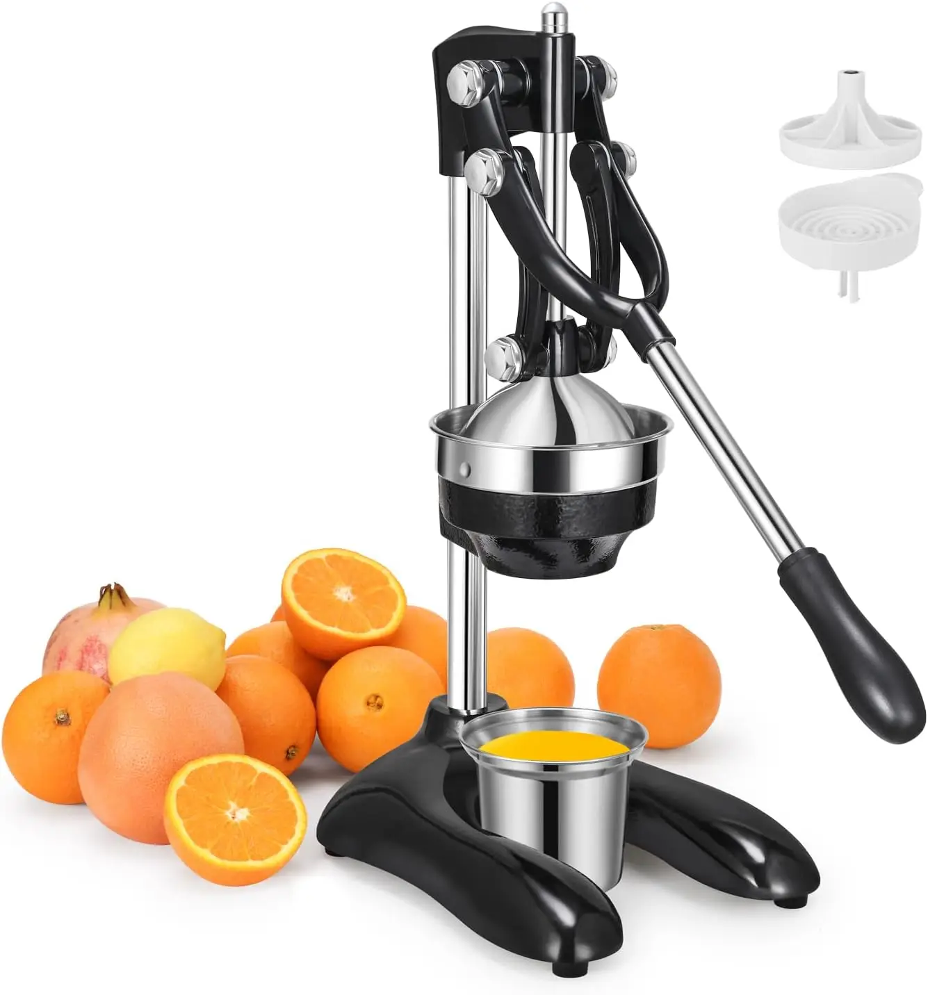 

Cast Iron Juicer, 19" Tall Heavy Duty Citrus Press with Dual Pattern | Manual Juicer for Orange Lemon Pomegranate, Easy to Clean