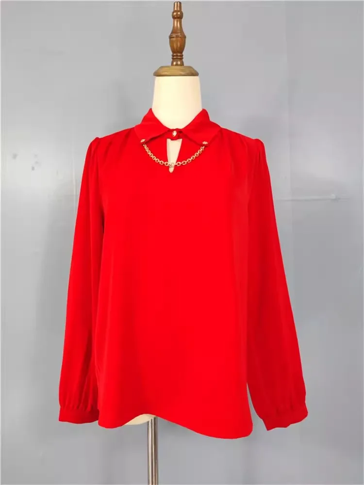 

Элегантная блузка с цепочкой, стильная повседневная модная женская блузка из полиэфирного волокна с длинными рукавами для Нового года и весны