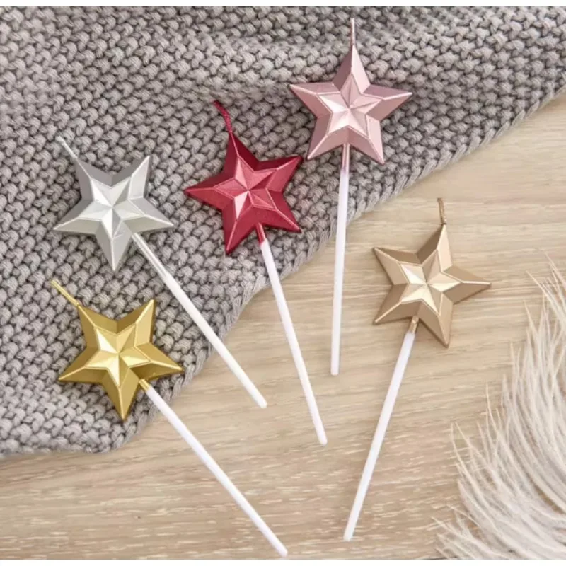 3D Diamond Heart Star Birthday Cake Candles Creative Baking Decoration Cute Kids Party Five Pointed Star Свеча Vela