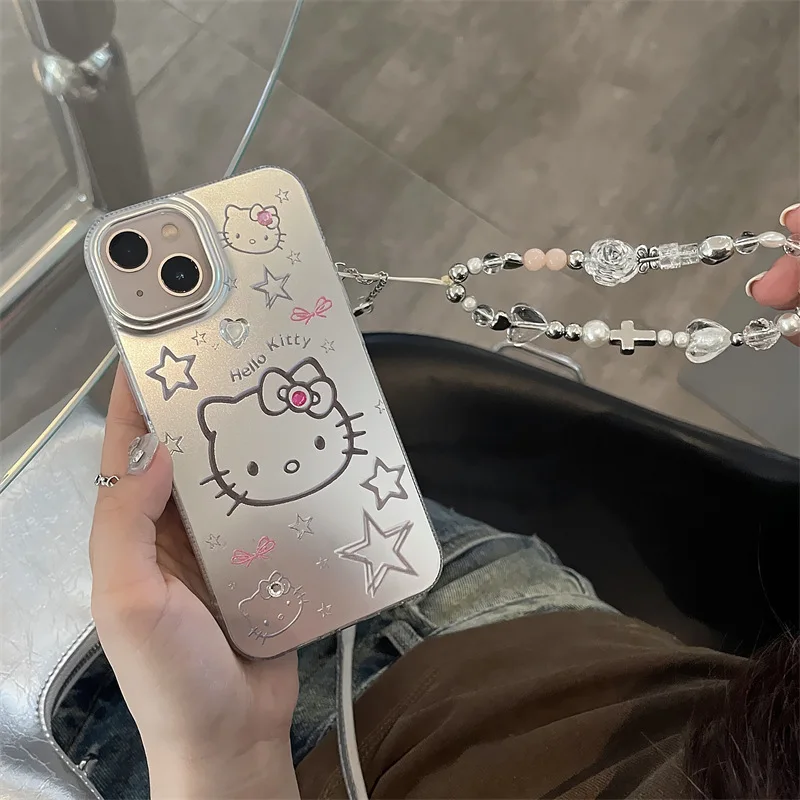 

Hello Kitty Case For iphone 15 Pro Max,Plating TPU Protective Phone Cover With Keychain For iphone 11 12 13 14 15 Pro Max Case