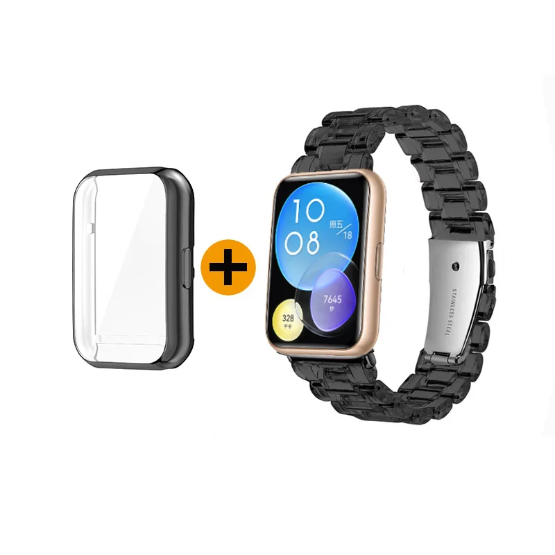 2 IN 1 Protector Case + Transparent Resin Strap For Huawei Watch Fit 2 3 / Fit New / Fit2 / Fit3