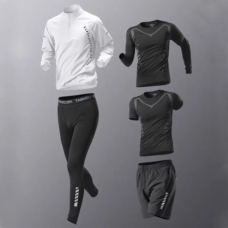 Windproof 3-5 piece outdoor men's quick drying set fitness running set sports jogging exercise equipment