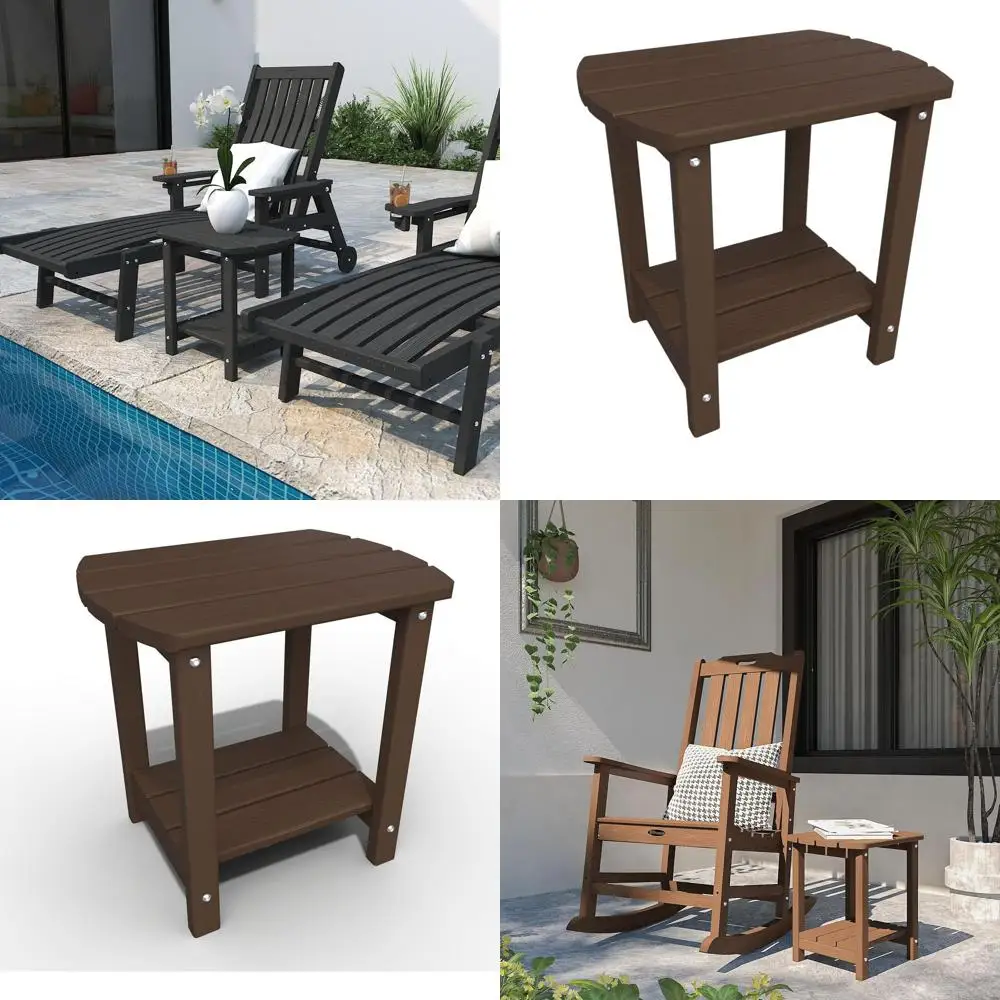 2-Tier Weather-Resistant Patio Side Table, Modern Outdoor Table for Deck, Pool, Porch, Brown