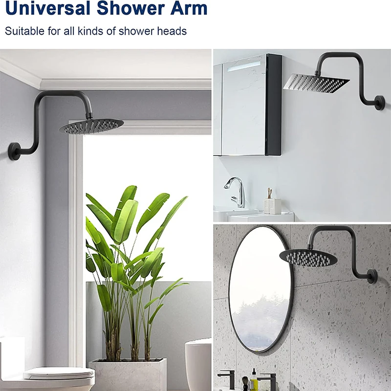 Shower Head Extension Arm 13inch Rise Gooseneck Risers Installs Shower Arm