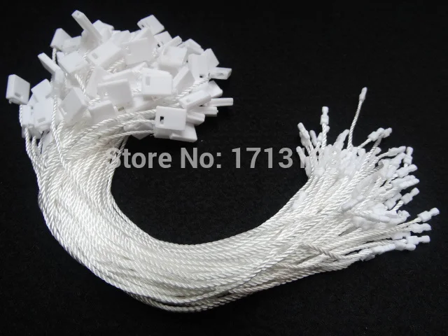 White Plastic 18cm 1000pcs/pack Hang Tag Seal String with Loop Nylon Cord and Bullet Head Snap Lock