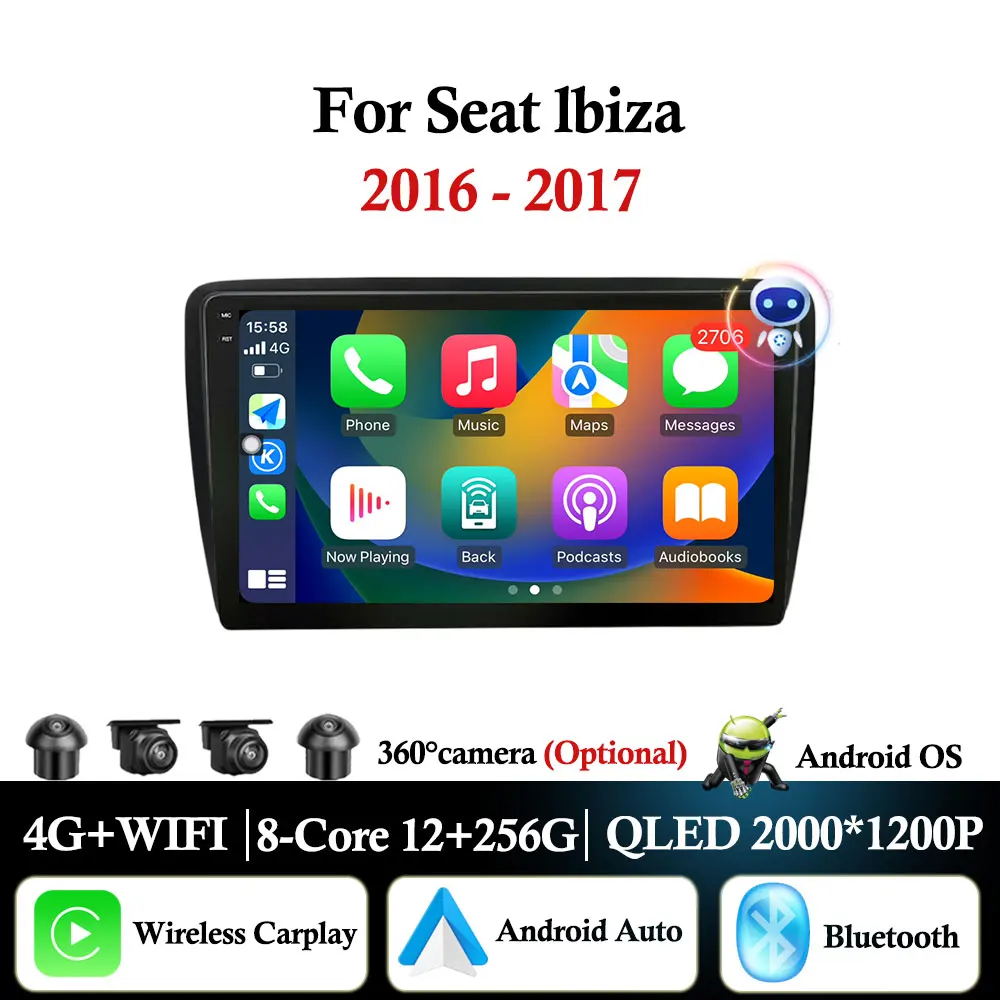 

For Seat lbiza 2016 - 2017 Car Radio Video Multimedia Player 4G+WiFi GPS Navigation BT QLED Touch Screen DSP Stereo
