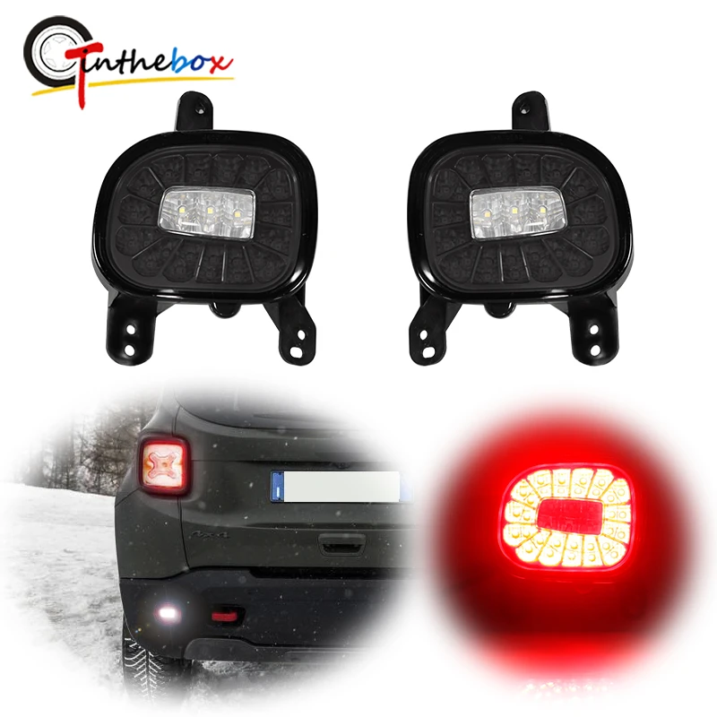 

Red & White LED Car Rear Bumper Reflector Lights For 2015-2022 Jeep Renegade Tail Lights, Rear Fog Lights, Backup Reverse Lights