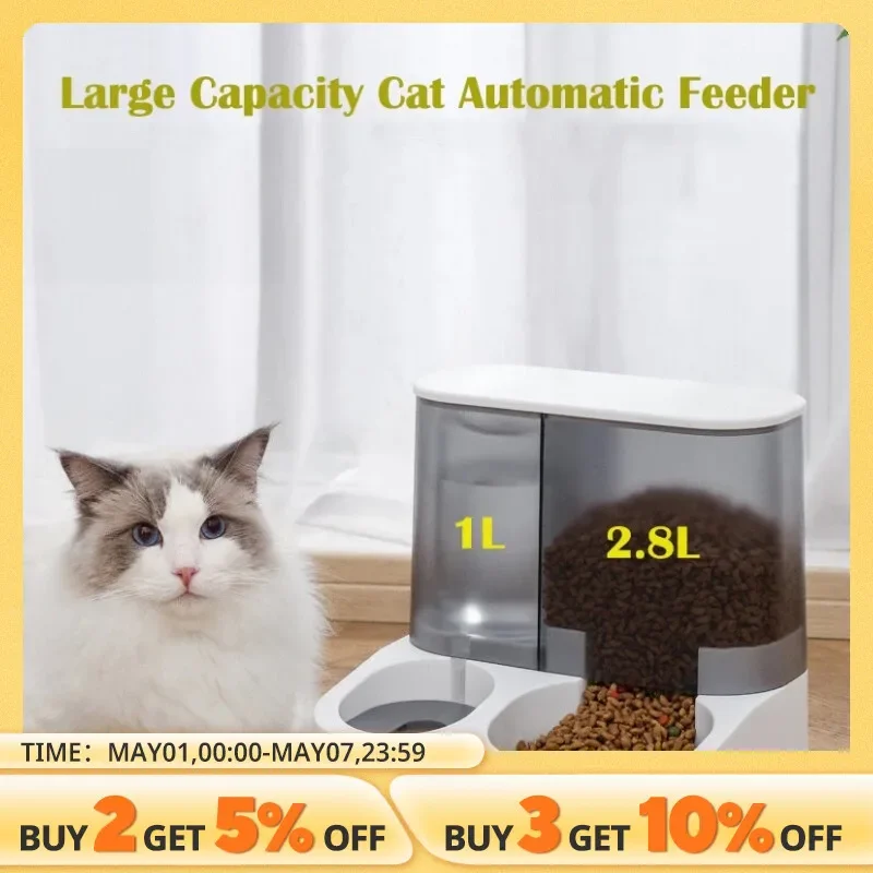 Large Capacity Automatic Cat Food Dispenser Drinking Water Bowl Pet Supplies Wet and Dry Separation Dog Food Container