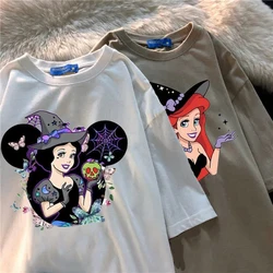 Disney-T-shirt graphique mignon pour femme, princesse Alice, Blanche-Neige, dessin animé Rick dans Halloween, vêtements de mode des années 90, haut