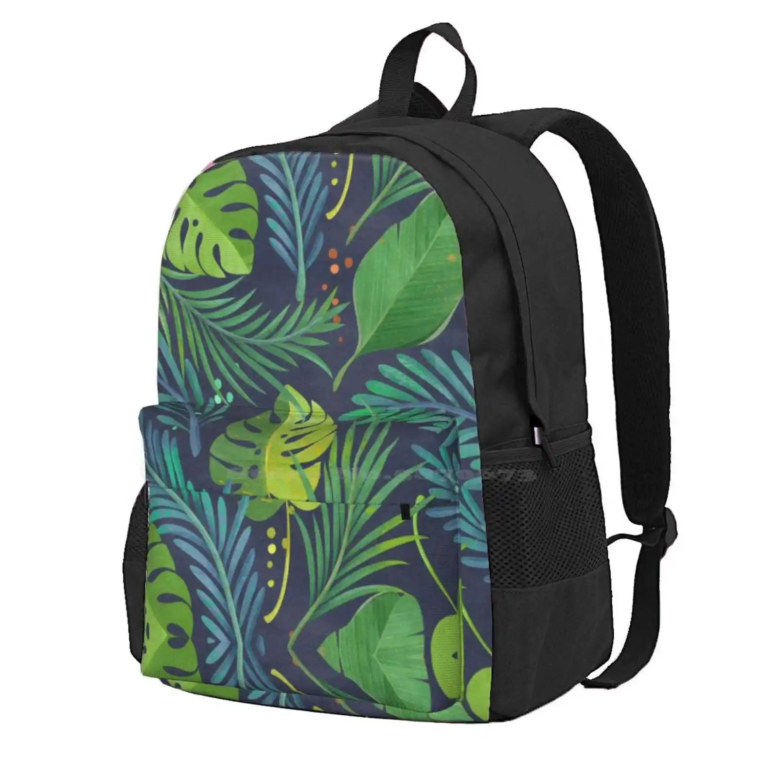 Rain Forest Hot Sale Schoolbag Backpack Fashion Bags Rain Forest Palm Tree Banana Leaf Green Mint Teal Blue Floral Botanical