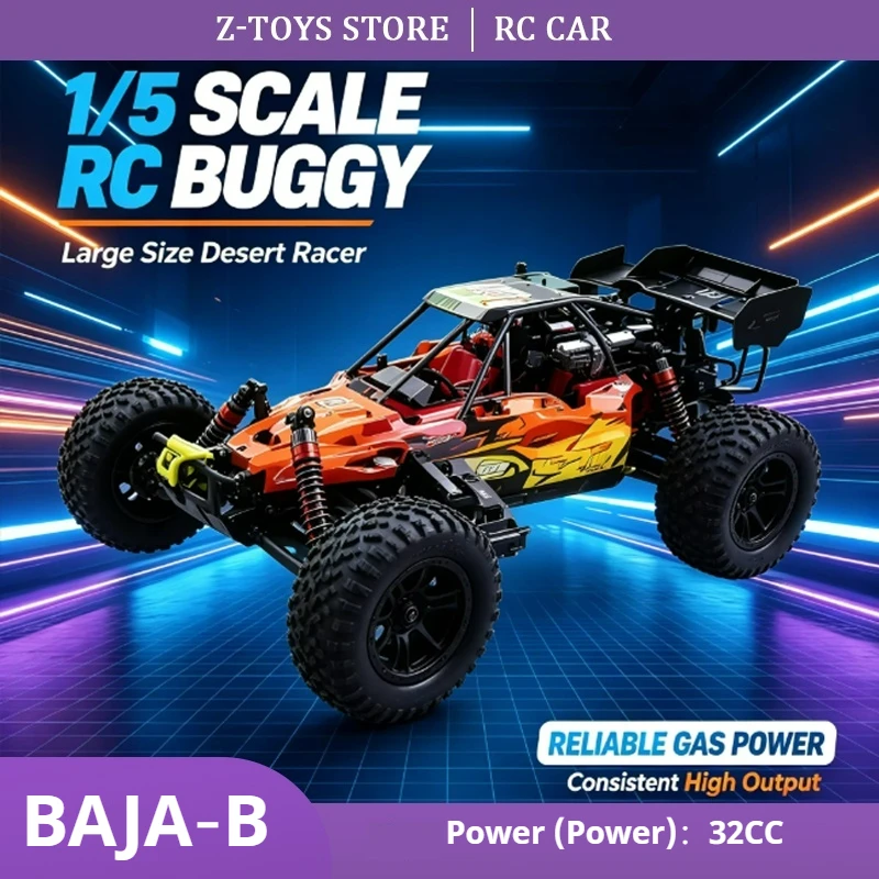 1/5 Scale 32CC RC Buggy BAJA‑B 2.4G 6‑Channel 40KG Servo Aluminum Alloy Chassis 16KG High‑Speed Off‑Road Gas RC Car