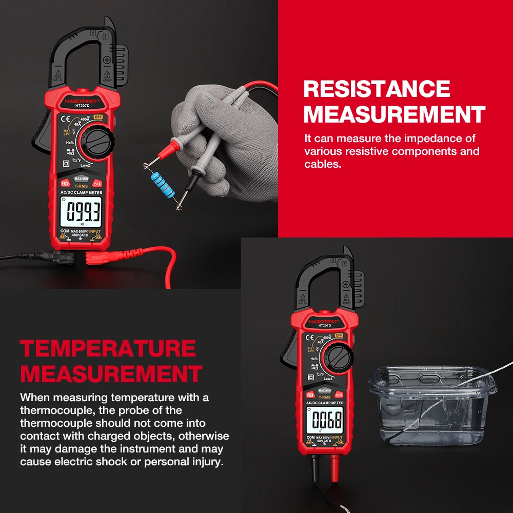 Imagem -06 - Digital Clamp Meter Multímetro True Rms Ncv Tensão e Tester Atual True Rms Habotest-ht207d ac dc