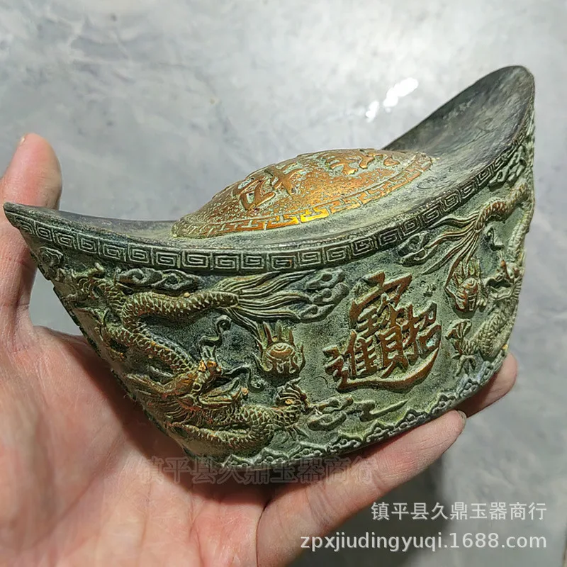 Gilt Bronze Large Ingot Ornament for Home and Office Entryway Decoration