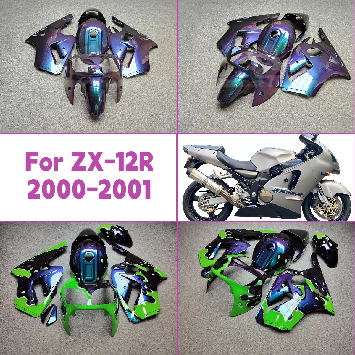 

ABS Plastic Fairings For 2000 2001 Kawasaki ZX-12R Custom Chameleon Color Motorcycle Bodywork Fairing Kit 00 01 ZX-12R