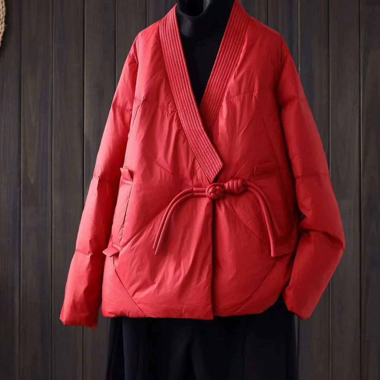 

Faionable Retro Lightweight down Cotton Jaet Women's ort Design V-Ne Button Casual Versatile Cotton Coat