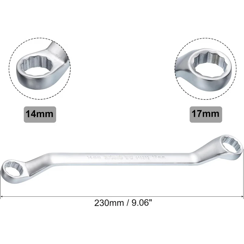 ประแจปลายกล่องคู่ออฟเซ็ต 2 ชิ้น 14 มม- x17 มม. ประแจกล่องชุบเหล็ก 12 จุดเมตริก