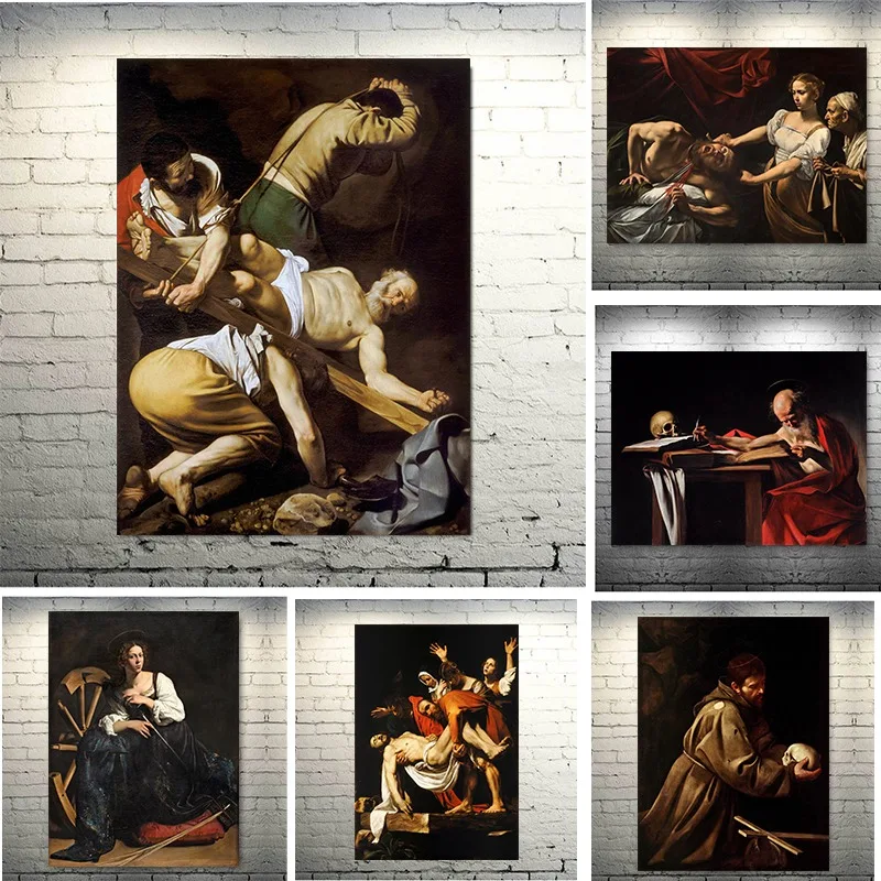 Pôster em tela de Caravaggio: Bacchus, Judite decapitando Holofernes, Crucificação de São Pedro, João Batista - Arte bíblica para parede