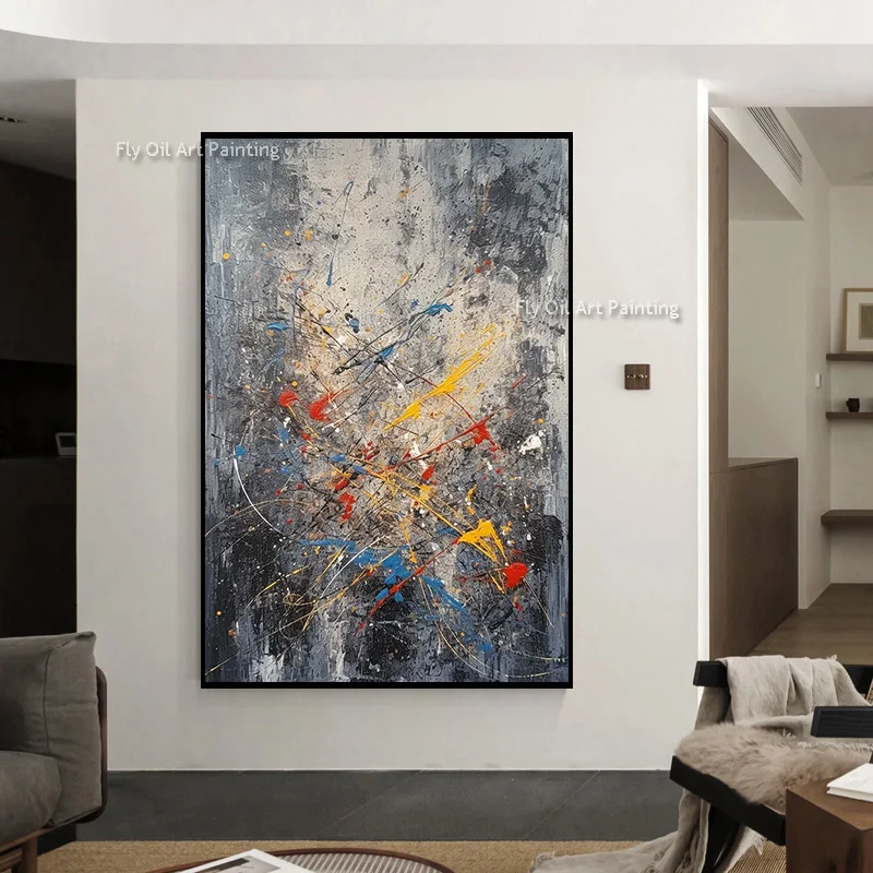 Chaotic Expressive Abstract Decor, Original Impasto Hand‑Painted Artwork, Graffiti‑Style Color Splash Living Room Canvas