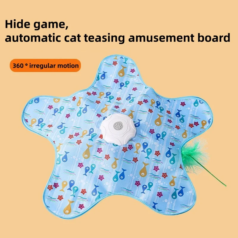 Kattenjachtmat, plaagstok, vijfpuntige ster speeltje, automatisch draaiend wiel, zelfreagerende, verstoppende kap, interactief katten speeltje