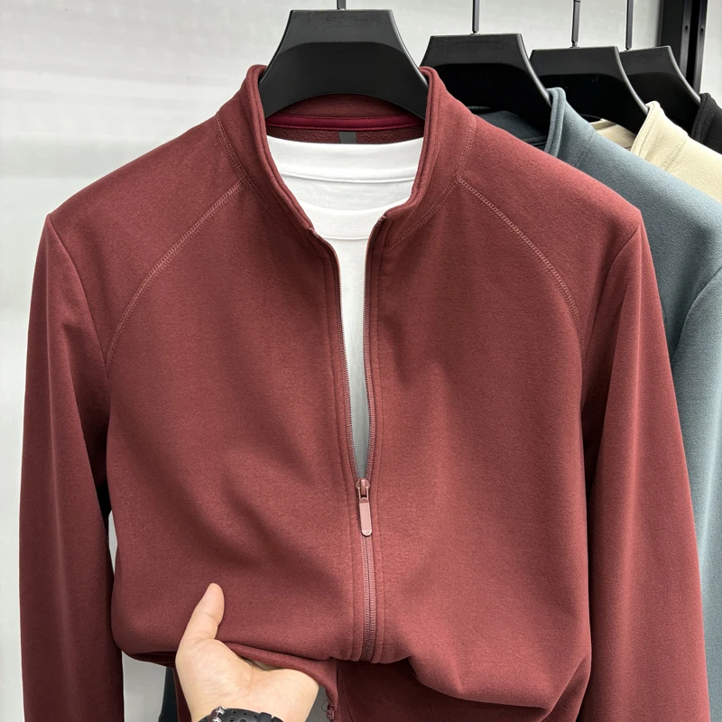 سترة بغطاء للرأس مخملية ألمانية مزدوجة الجوانب للرجال الأكثر مبيعًا لعام 2025 لخريف/شتاء جديد دافئ بلون سادة وسحاب وياقة واقفة #6