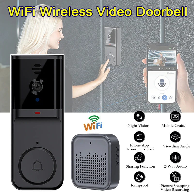 

WiFi Wireless Video Doorbell Two-Way Intercom Home Surveillance Camera Infrared High Definition Night Vision Smart Door Bell