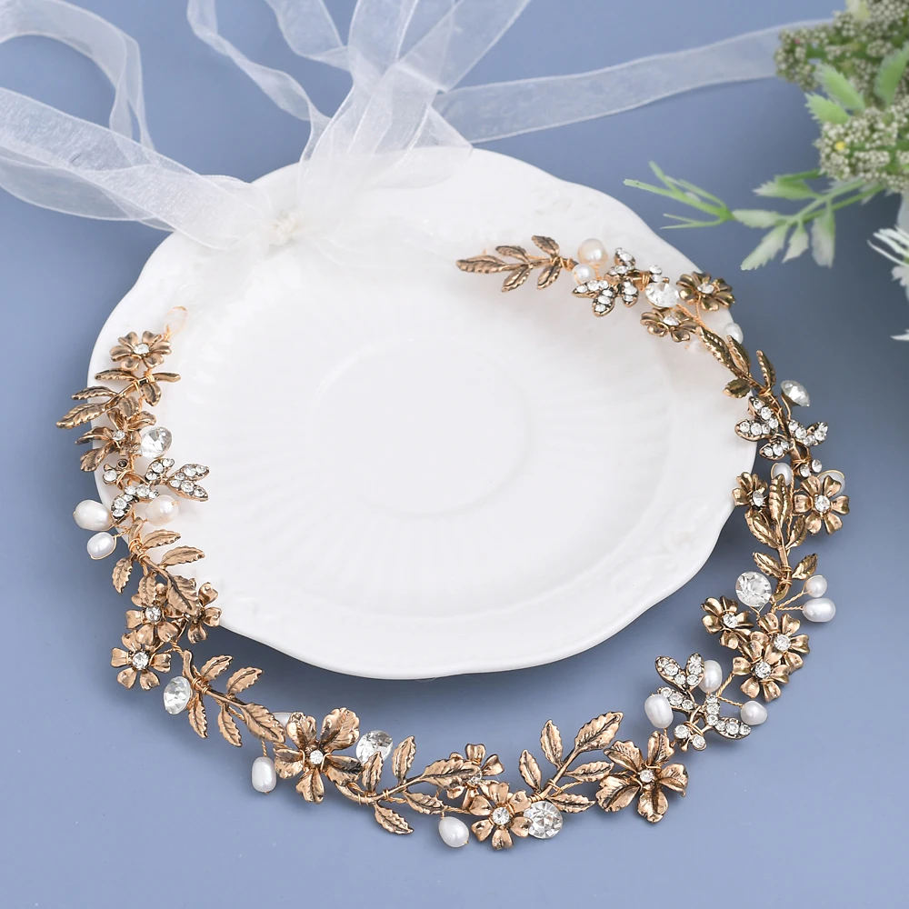 Bandeau en perles et strass fait à la main, bijoux pour cheveux, accessoires de mariage pour femmes, serre-tête fleur