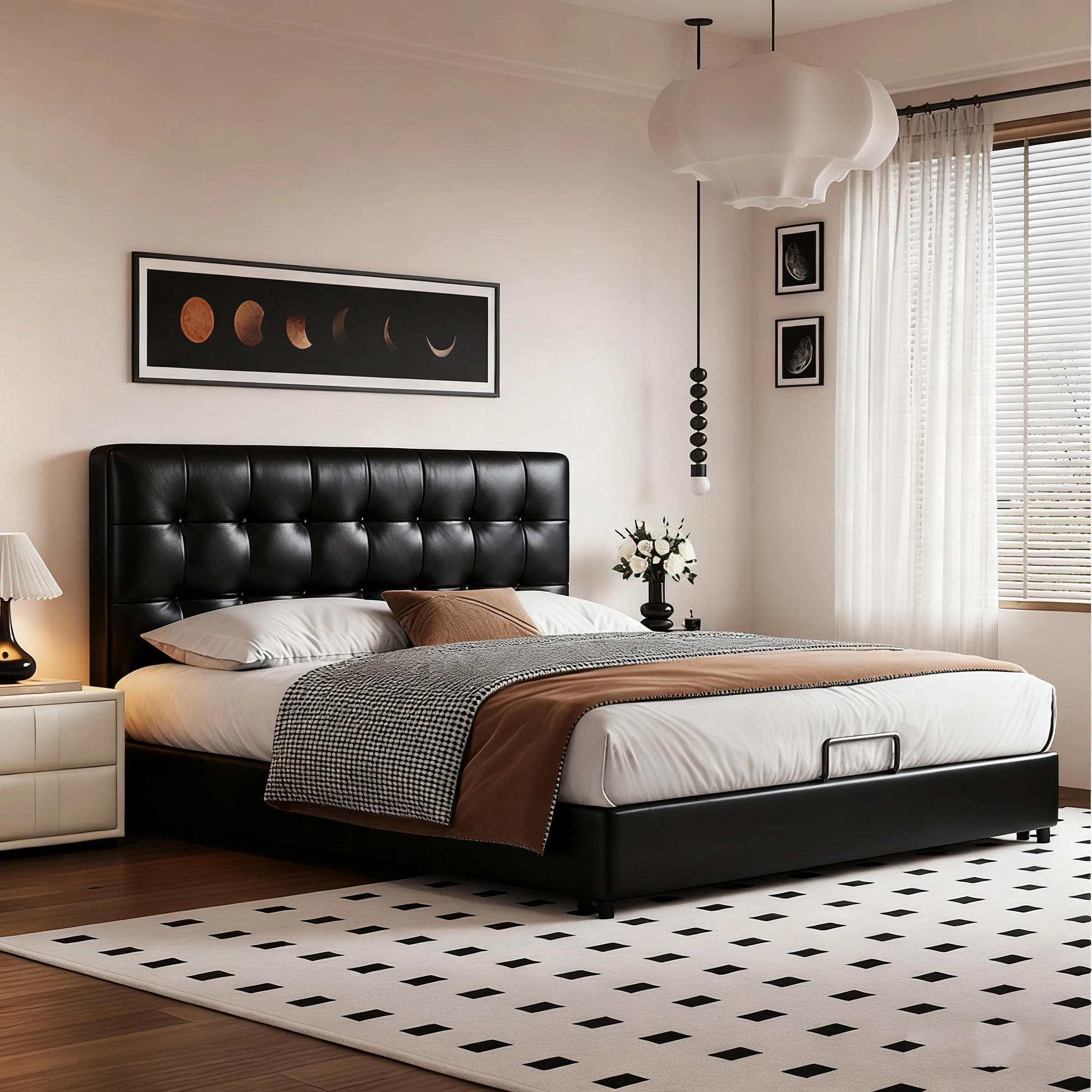 #Modern Solid Wood Frame Leather Bed King Size Upholstered Headboard  with EU CE Certification Suitable for Bedrooms and Hotels