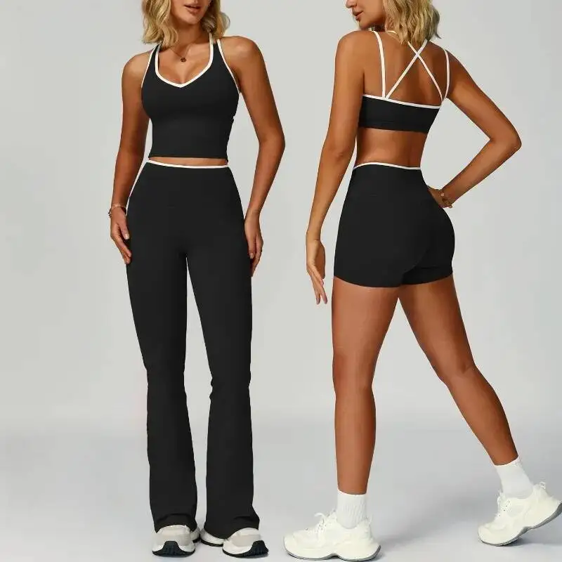 

Women S Contrasting Color Wrapped Yoga Tight Fitting Beautiful Back Nude Outdoor Sports Running And Fiess Suit