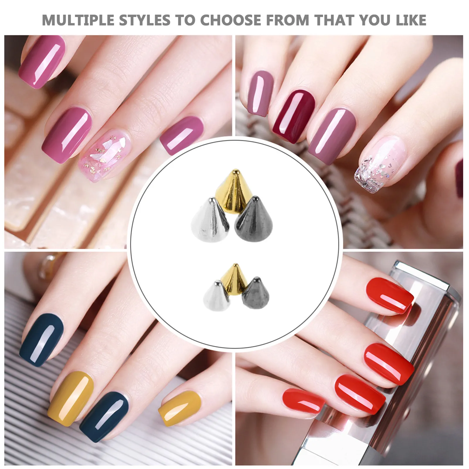 Flat- Nail Charms Metallic Cone Spikes Rivet Studs Nail Art Embellishments for Women DIY Manicure Decorations Gothic