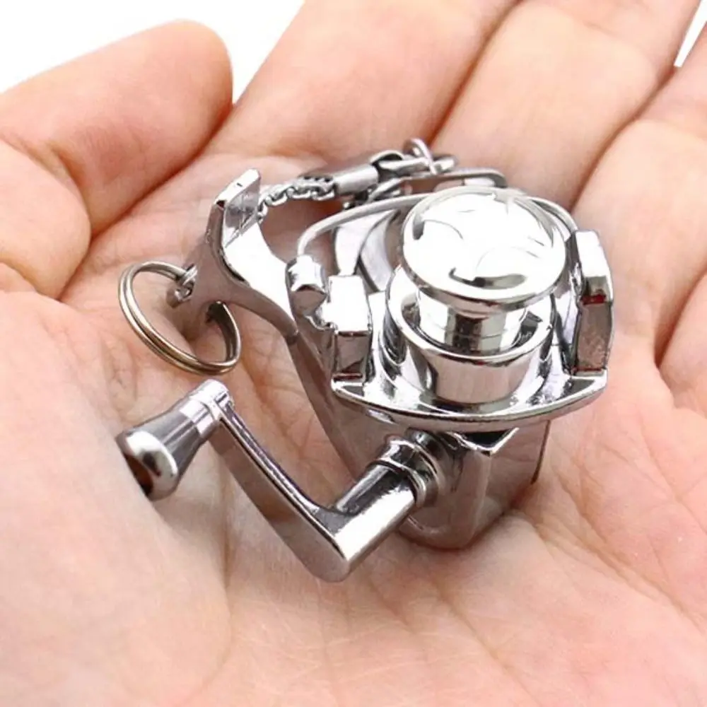 Golden Silver Fish Wheel Keychain Bag Decoration Hanging Oranment Fly Reel Keyring Metal Miniature Spinning Reel Pendant
