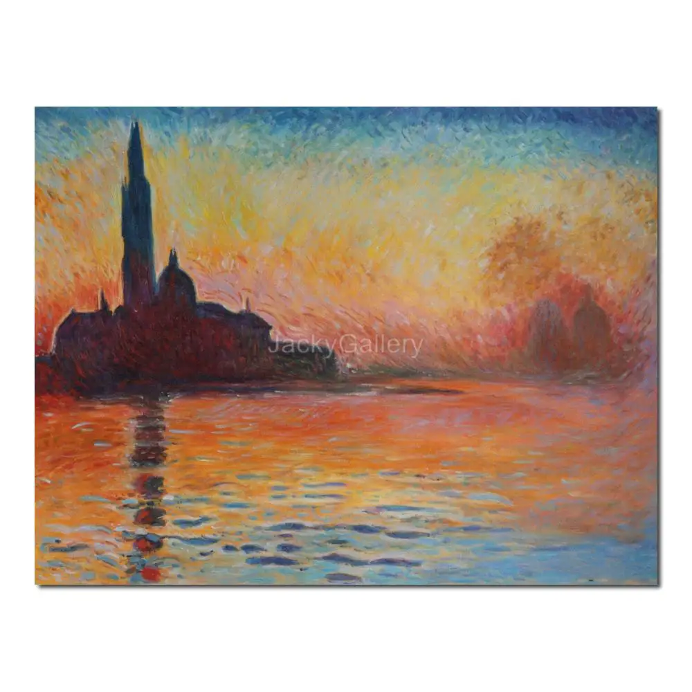 Cuadro de Claude Monet San Giorgio Maggiore Twilight, pintura clásica hecha a mano en aceites, lienzo para pasillo, estudio, decoración de pared de habitación